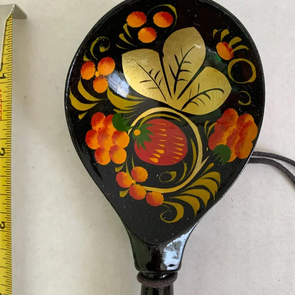 Wooden cutting board Russian long-handled spoon folk style painting Khokhloma